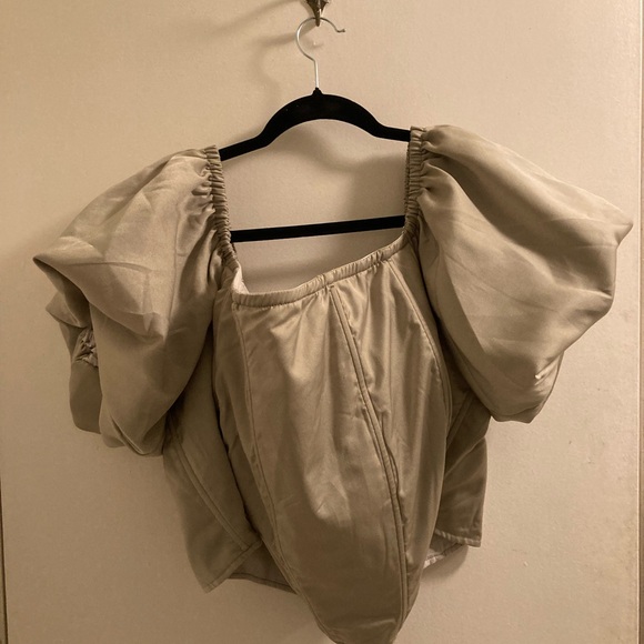 GIA/irl “Alaia” Off The Shoulder Corset Top with Puff Sleeves ,Light Sage, 3X - Picture 11 of 16